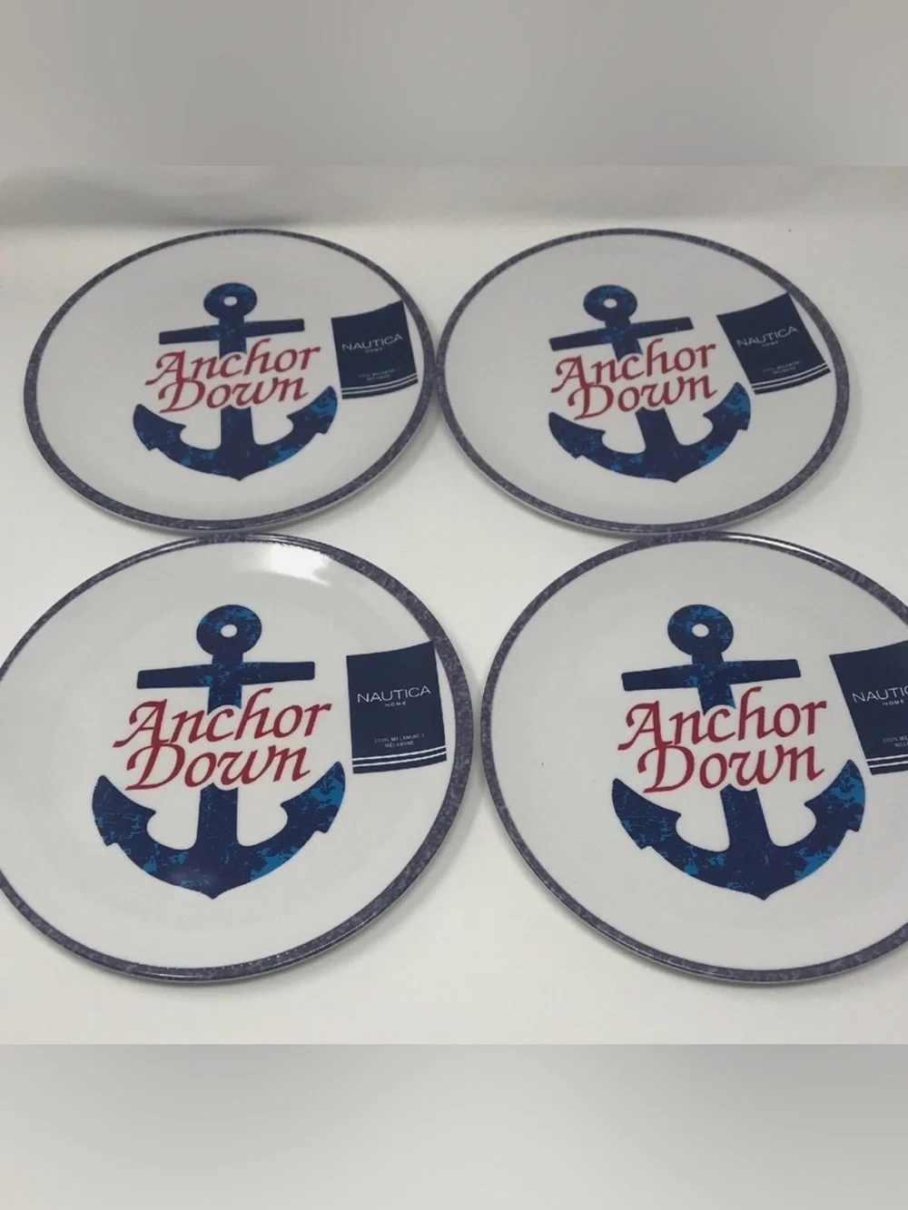 Nautica Melamine Accent Plates - Set of 4 - Nautical Anchor Down - 9